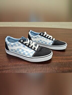 Vans Checkerboard Low-Top Sneakers in Black and Light Blue